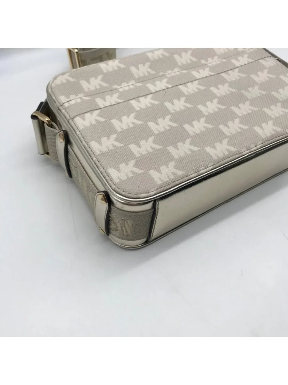 Michael Kors Metallic Gold Fabric Maeve Small East West Pocket bag